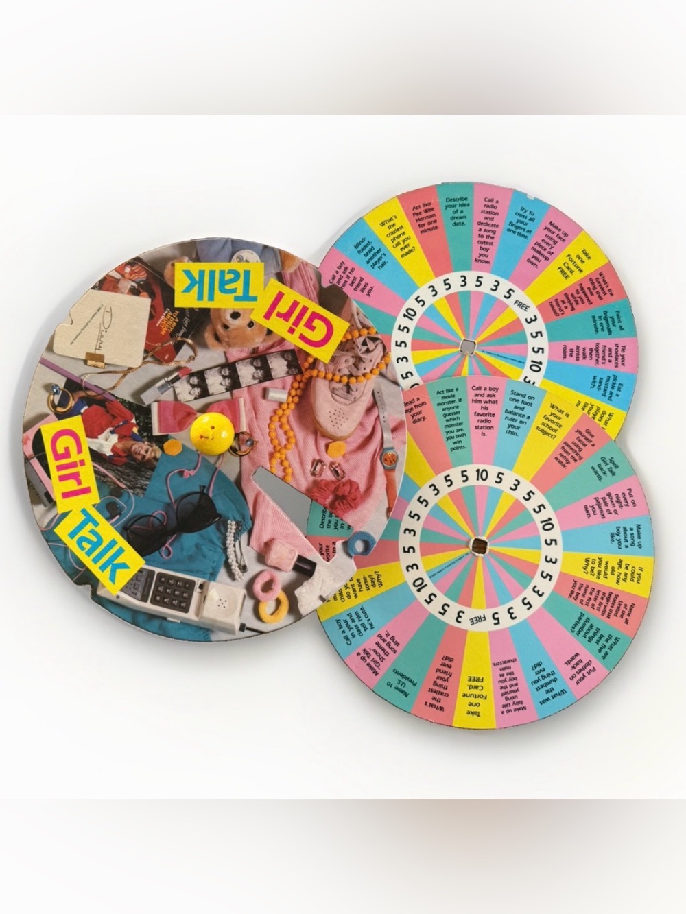 Vtg 1988 Girl Talk Board Game Spinner Board Base 1990 Cardboard Dial Inserts